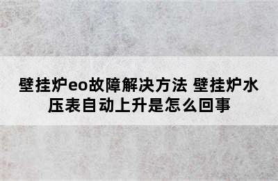 壁挂炉eo故障解决方法 壁挂炉水压表自动上升是怎么回事